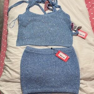 Edikted Blue Knit Skirt Set